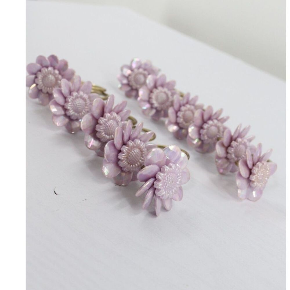 Vintage Purple Flower Shower Curtain Hooks Plastic and Gold Metal Hook Cottage
